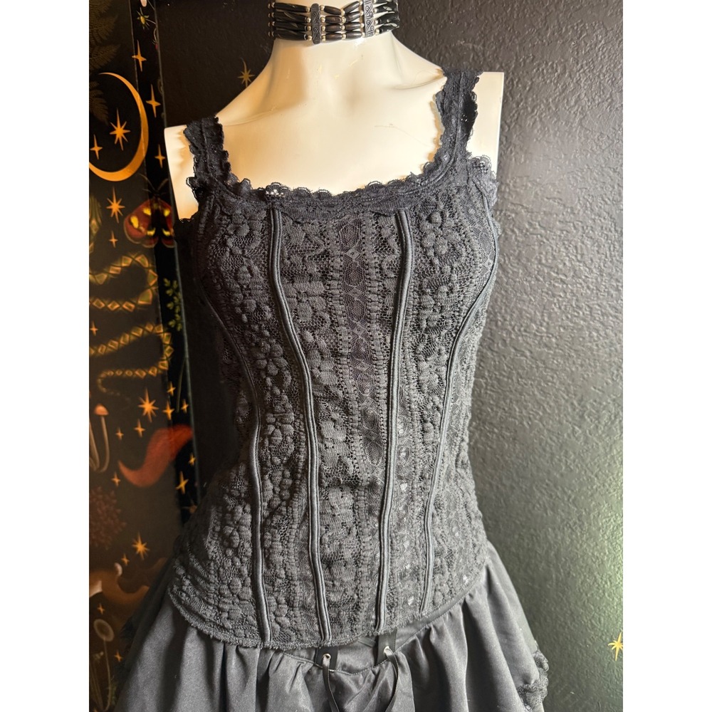 Cache Womens Black Lace Corset Top Floral Boned Goth Sleeveless Small